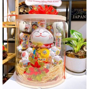 Mèo Thần Tài Chiêu Tài Tiến Bảo 35cm Kèm Hộp Quà Mica Và Banner Chúc Mừng - Tặng Khai Trương Cửa Hàng