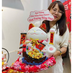 Mèo Thần Tài Vẫy Tay Thuận Buồm Xuôi Gió Size Đại 38cm – Quà Tặng Khai Trương, Tân Gia Hoành Tráng