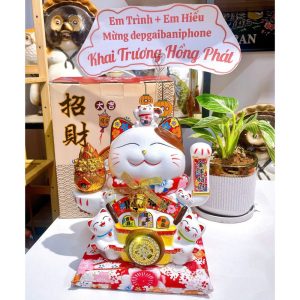 Mèo Thần Tài Vạn Lượng 22cm Vẫy Tay (Bụng Chữ Phát) - Quà Khai Trương, Tân Gia Chiêu Tài Phát Lộc