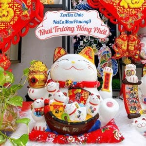 Mèo Thần Tài May Mắn Thuận Buồm Xuôi Gió Để Quán Trà Sữa 30CM