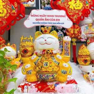 Mèo Thần Tài Ngoắc Khách Đế Vương Vàng Khai Trương Công Ty 29cm