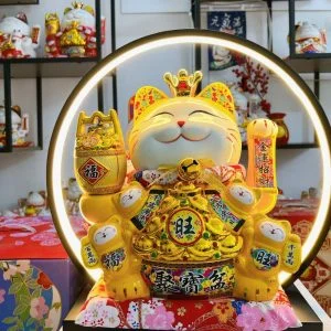 Kệ Đèn Led Thác Trầm Để Mèo Thần Tài, Thác Nước Phong Thủy