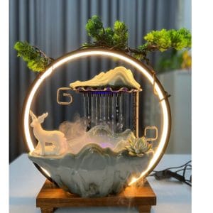 Thác Nước Phong Thủy Hươu Tài Lộc Size 38cm Kèm Khói – Quà Tặng Tân Gia, Khai Trương Ý Nghĩa (Giao Hỏa Tốc HCM)