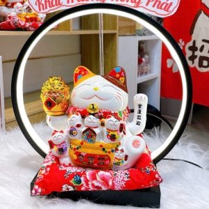 Mèo Thần Tài Vẫy Tay Đắc Lợi Đèn Hào Quang