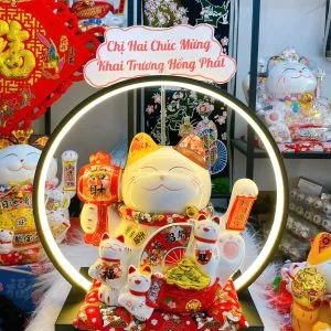 Mèo Thần Tài Phát Đạt Kèm Đèn