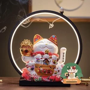 Mèo Thần Tài Vẫy Tay Đắc Lợi Đèn Hào Quang