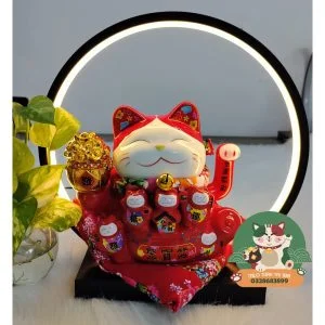 Mèo thần tài Maneki neko Đắc Lợi Đỏ 18cm Đèn