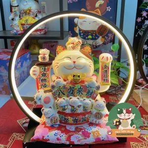 Mèo Thần Tài Vẫy Tay Chiêu Tài Kèm Đèn