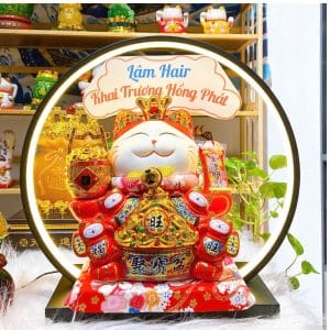 Mèo Thần Tài Vẫy Tay "Đế Vương Đỏ" Size Đại 35cm Kèm Đèn Hào Quang – Quà Tặng Khai Trương, Tân Gia Siêu Bề Thế & Hợp Mệnh Hỏa, Thổ (Giao Hỏa Tốc TP.HCM)