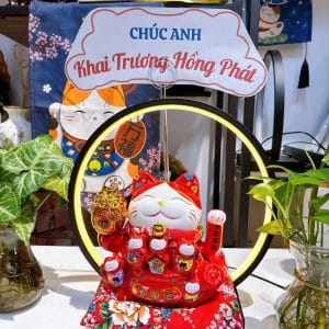Mèo thần tài Maneki neko Đắc Lợi Đỏ 18cm Đèn