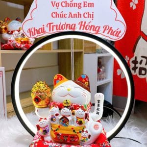 Mèo Thần Tài Đắc Lợi 18cm Kèm Đèn Hào Quang 30cm