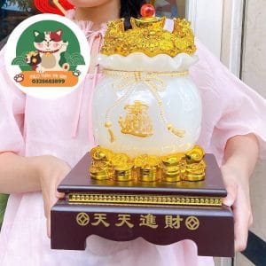 Túi Vàng Kim Bảo Phong Thủy Size 32cm Màu Trắng