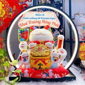 Mèo Thần Tài Đắc Lộc 28cm Kèm Đèn Hào Quang 40cm