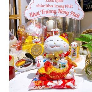 Mèo Thần Tài Vẫy Tay Ngoắc Khách Như Ý Cát Tường 22cm – Quà Khai Trương, Tân Gia Thu Hút Tài Lộc