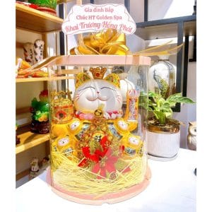 Mèo Thần Tài Vẫy Tay "Đế Vương Vàng" Size Đại 35cm (Hộp Quà Mica VIP) – Quà Tặng Khai Trương Hợp Mệnh Kim & Thổ (Giao Hỏa Tốc HCM)