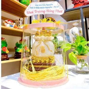 Túi Vàng Kim Bảo Phong Thủy Màu Trắng 24cm – Quà Tặng Khai Trương, Tân Gia Sang Trọng (Hộp Mica, Hỏa Tốc TPHCM)