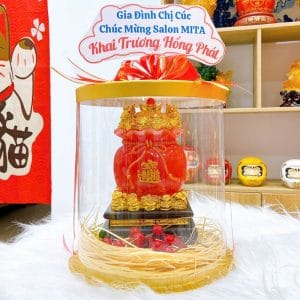 Túi Vàng Phong Thủy – Túi Tiền Kim Bảo Màu Đỏ 24cm Quà Tặng Sang Trọng (Hộp Mica, Hỏa Tốc HCM)