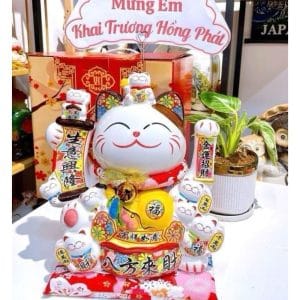 Mèo Thần Tài Hưng Thịnh 35cm Size Lớn – Biểu Tượng Hồ Lô Cát Tường – Quà Tặng Tân Gia, Khai Trương Đẳng Cấp
