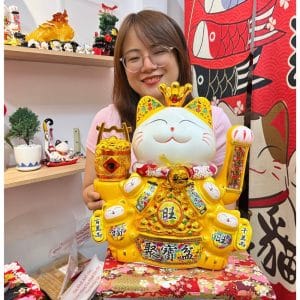 Mèo Thần Tài Vẫy Tay Size Đại Đế Vương Vàng 38cm – Vật Phẩm Phong Thủy Mệnh Kim & Mệnh Thủy Chiêu Tài Đẳng Cấp