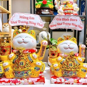 Mèo Thần Tài Đế Vương Vàng Size 38 – Chiêu Tài Đắc Lộc, Vàng Son Phú Quý