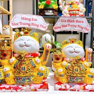 Mèo Thần Tài Đế Vương Vàng Size 38 – Chiêu Tài Đắc Lộc, Vàng Son Phú Quý