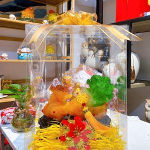 Bộ Hộp Quà Tỳ Hưu Kéo Bắp Cải Màu Vàng – Quà Phong Thủy Chiêu Tài Giữ Lộc