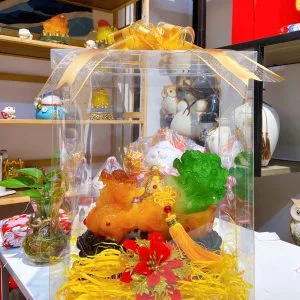 Bộ Hộp Quà Tỳ Hưu Kéo Bắp Cải Màu Vàng – Quà Phong Thủy Chiêu Tài Giữ Lộc