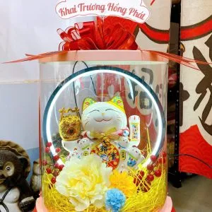 Hộp Quà Mèo Thần Tài Vạn Lộc 22cm Kèm Đèn Tròn – Quà Tặng Khai Trương, Tân Gia, Năm Mới Ý Nghĩa