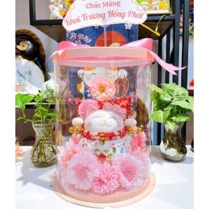 Mèo Thần Tài Ống Heo Hồng Pastel 20cm Trang Trí Hoa – Quà Tặng Khai Trương, Tân Gia Ý Nghĩa & Ngọt Ngào