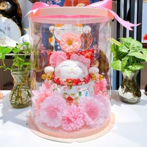 Hộp Quà Mèo Thần Tài Ống Heo Hồng 18cm – Decor Trang Trí