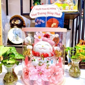 Hộp Quà Mèo Thần Tài Ống Heo Hồng 25cm – Quà Tặng May Mắn