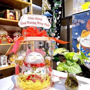 Hộp Quà Mèo Thần Tài Mèo Hồng Ống Heo 25cm – Quà Tặng Khai Trương May Mắn, Thu Hút Tài Lộc